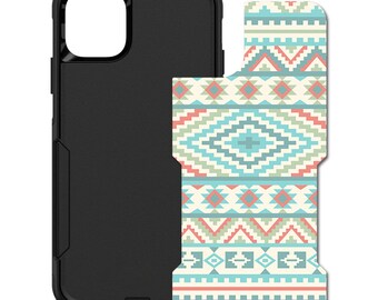 Custom Personalized Skin/Decal for OtterBox Commuter Case - Apple iPhone Samsung Galaxy - Teal Green Orange Tribal Pattern Design