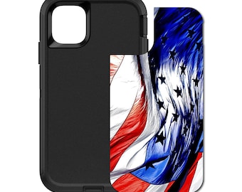 Custom Personalized Skin/Decal for OtterBox Defender Case - Apple iPhone Samsung Galaxy - Red White Blue United States Flag Waving