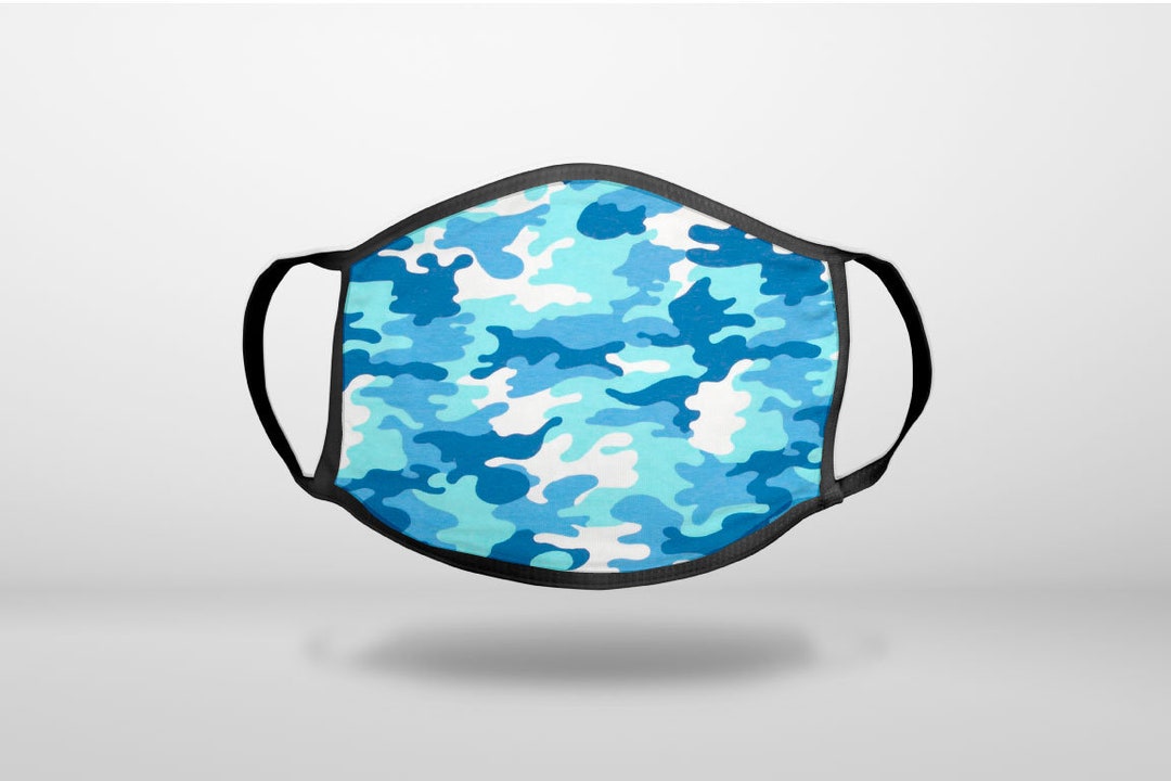 Blue White Camouflage CUSTOM 3-ply Reusable Soft Face Mask Covering ...