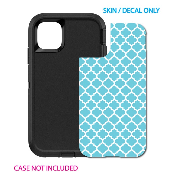 Custom Personalized Skin/Decal for OtterBox Defender Case - Apple iPhone Samsung Galaxy - Light Blue White Moroccan Lattice