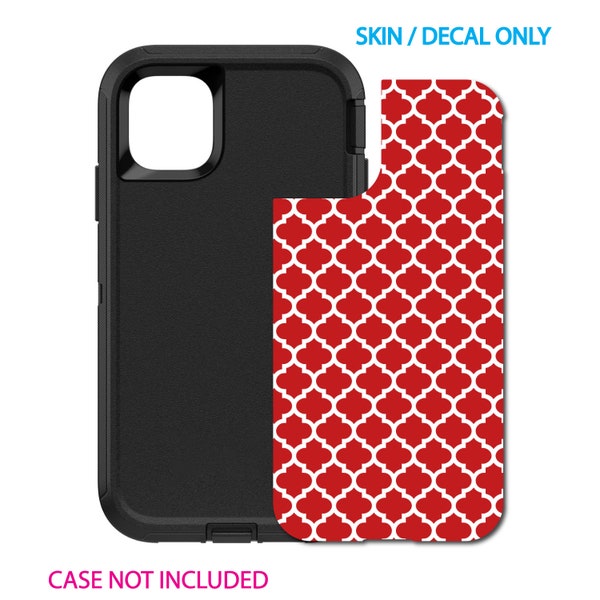 Custom Personalized Skin/Decal for OtterBox Defender Case - Apple iPhone Samsung Galaxy - Red White Moroccan Lattice