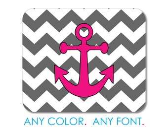 Custom Photo Mouse Pad- Personalized 7.75" x 9.25" Mousepad - Grey White Pink Chevron Anchor Office Desk Accessories Cubicle Desk Decor