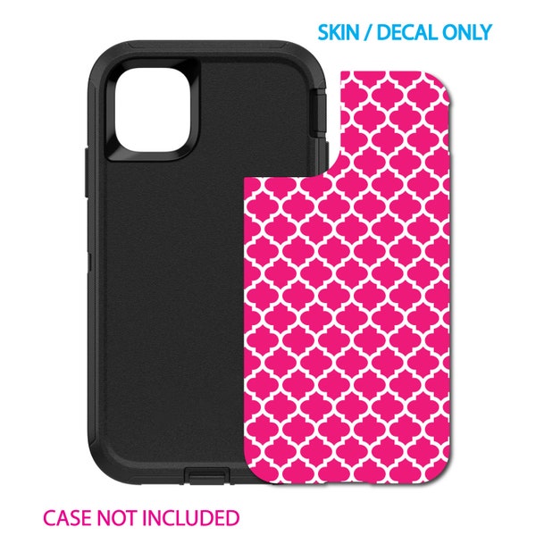 Custom Personalized Skin/Decal for OtterBox Defender Case - Apple iPhone Samsung Galaxy - Hot Pink White Moroccan Lattice