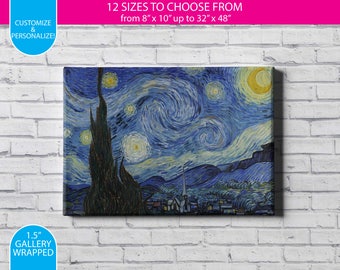 Vincent Van Gogh / Starry Night  / Gallery Wrapped Canvas Wall Art / Custom / Any Color Any Font / Bedroom Decoration / Canvas Print