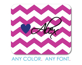 Pink White Chevron Stripes Heart Mouse Pad, Non-Slip Desk Mat 9.25 x 7.75, Personalized Office Desk Accessories, Cubicle Decor, Custom Gift