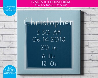 Baby Announcement / Simple Square Design / Gallery Wrapped Canvas Wall Art / Custom / Any Color Any Font / Bedroom Decoration / Canvas Print