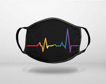 Rainbow Pulse Heart Beat - CUSTOM 3-Ply Reusable Soft Face Mask Covering, Unisex, Cotton Inner Layer