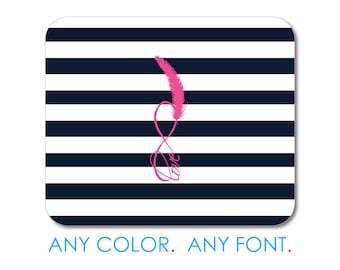 Custom Photo Mouse Pad- Personalized 7.75" x 9.25" Mousepad - Navy White Stripes Pink Love Office Desk Accessories Cubicle Desk Decor