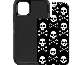 Custom Personalized Skin/Decal for OtterBox Defender Case - Apple iPhone Samsung Galaxy - Black White Skulls Pattern