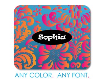 Pink Orange Blue Flower Floral Mouse Pad, Non-Slip Desk Mat 9.25 x 7.75, Personalized Office Desk Accessories, Cubicle Decor, Custom Gift