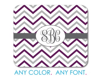 Grey White Purple Chevron Stripes Mouse Pad, Non-Slip Desk Mat 9.25 x 7.75, Personalized Office Desk Accessories, Cubicle Decor, Custom Gift