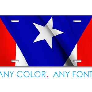 Custom License Plate Front Car Tag, Aluminum or Plastic - Personalized with Custom Text - Red White Blue Puerto Rico Flag