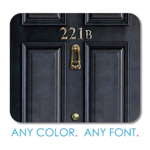 May include: A black door with a brass door knocker and the number "221B" on it.