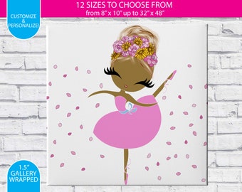 Ballerina Dancing with Flower Petals / Gallery Wrapped Canvas Wall Art / Custom / Any Color Any Font / Bedroom Decoration /Canvas Print