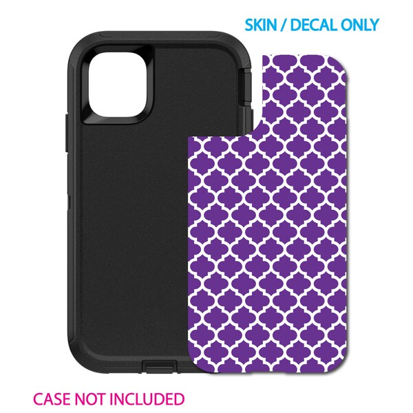 Custom Personalized Skin/Decal for OtterBox Defender Case - Apple iPhone Samsung Galaxy - Purple White Moroccan Lattice