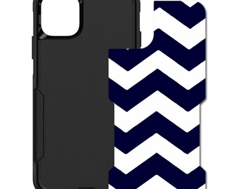 Custom Personalized Skin/Decal for OtterBox Commuter Case - Apple iPhone Samsung Galaxy - Navy White Large Chevron Stripes