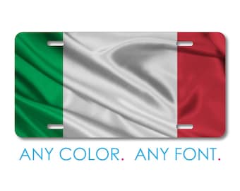 Custom License Plate Front Car Tag, Aluminum or Plastic - Personalized with Custom Text - Red White Green Italian Flag Italy
