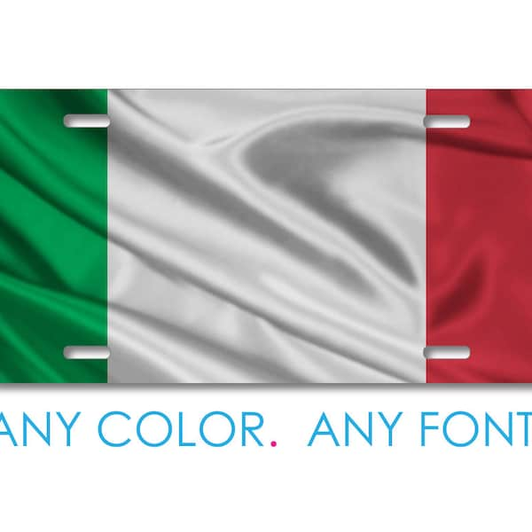 Custom License Plate Front Car Tag, Aluminum or Plastic - Personalized with Custom Text - Red White Green Italian Flag Italy