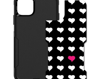 Custom Personalized Skin/Decal for OtterBox Commuter Case - Apple iPhone Samsung Galaxy - Black White Hot Pink Hearts Repeating