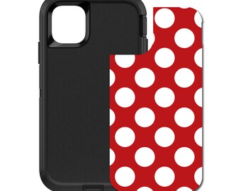 Custom Personalized Skin/Decal for OtterBox Defender Case - Apple iPhone Samsung Galaxy - White & Red Polka Dots