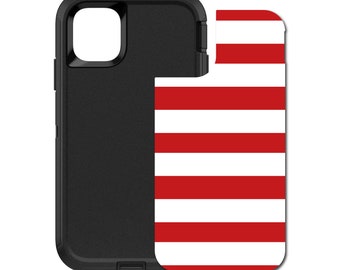 Custom Personalized Skin/Decal for OtterBox Defender Case - Apple iPhone Samsung Galaxy - Red & White Bold Stripes