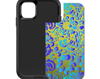 Custom Personalized Skin/Decal for OtterBox Defender Case - Apple iPhone Samsung Galaxy - Green Blue Teal Floral Pattern
