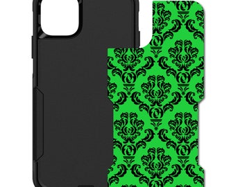 Custom Personalized Skin/Decal for OtterBox Commuter Case - Apple iPhone Samsung Galaxy - Green Black Damask Pattern