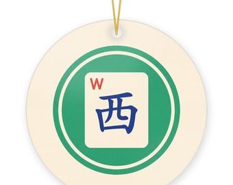 West Wind Mahjong Christmas Ornament, Round Ceramic