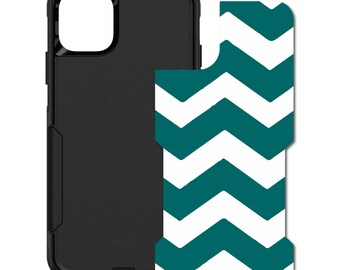 Custom Personalized Skin/Decal for OtterBox Commuter Case - Apple iPhone Samsung Galaxy - Teal White Large Chevron Stripes
