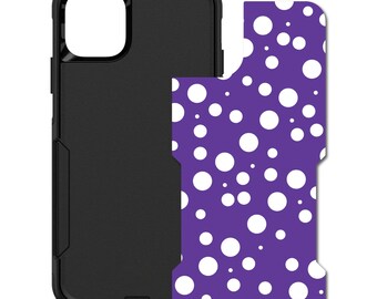 Custom Personalized Skin/Decal for OtterBox Commuter Case - Apple iPhone Samsung Galaxy - Purple White Polka Dots Bubbles