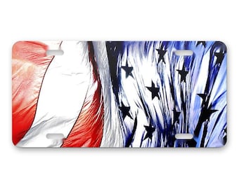 Placa de matrícula con la bandera de Estados Unidos en rojo, blanco y azul, personalizada para la parte delantera del coche, placa personalizada para coche, camión o SUV, 12 x 6 pulgadas, aluminio.