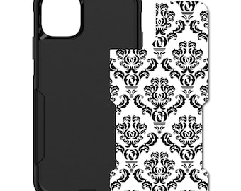 Custom Personalized Skin/Decal for OtterBox Commuter Case - Apple iPhone Samsung Galaxy - White Black Damask Pattern
