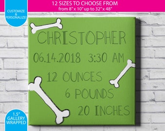 Baby Announcement / Dinosaur Bones / Gallery Wrapped Canvas Wall Art / Custom / Any Color Any Font / Bedroom Decoration / Canvas Print