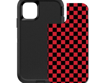 Custom Personalized Skin/Decal for OtterBox Defender Case - Apple iPhone Samsung Galaxy - Red Black Checkered Flag Geometric