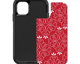 Custom Personalized Skin/Decal for OtterBox Defender Case - Apple iPhone Samsung Galaxy - Dark Red White Floral