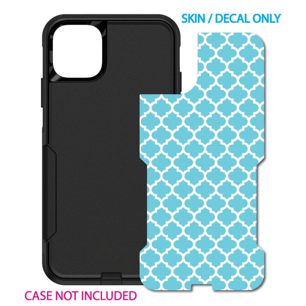 Custom Personalized Skin/Decal for OtterBox Commuter Case - Apple iPhone Samsung Galaxy - Blue White Moroccan Lattice