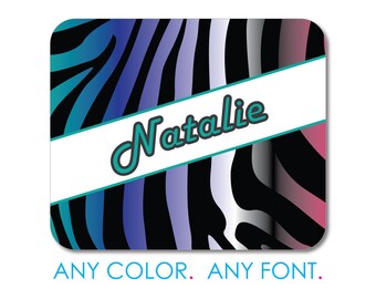 Green Purple Pink Black Zebra Skin Stripes Mouse Pad, Non-Slip Desk Mat 9.25 x 7.75, Personalized Office Desk Accessories, Cubicle Decor