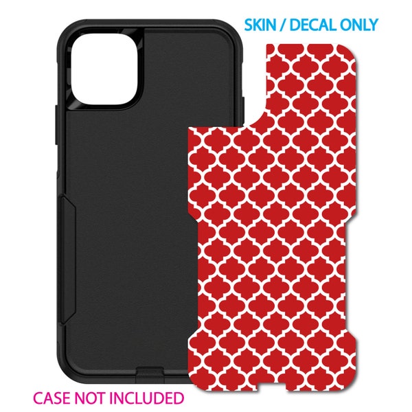 Custom Personalized Skin/Decal for OtterBox Commuter Case - Apple iPhone Samsung Galaxy - Red White Moroccan Lattice