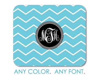 Custom Photo Mouse Pad- Personalized 7.75" x 9.25" Mousepad - Blue Cyan White Black Chevron Stripes