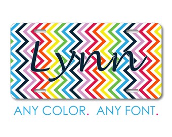 Rainbow Small Chevron Stripes License Plate, Personalized Front Car Tag, Custom Vanity Plate for Car Truck SUV, 12 x 6 Aluminum