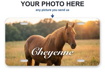 Custom Horse Photo License Plate, Your Horse's Picture on an Aluminum Front Car Tag, Personalized with Name, 12 x 6