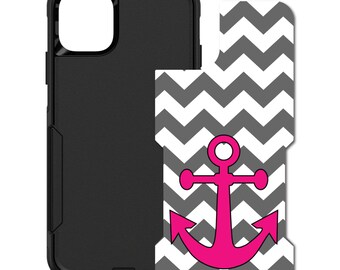 Custom Personalized Skin/Decal for OtterBox Commuter Case - Apple iPhone Samsung Galaxy - Grey White Pink Chevron Anchor