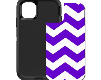 Custom Personalized Skin/Decal for OtterBox Defender Case - Apple iPhone Samsung Galaxy - Purple White Chevron Stripes