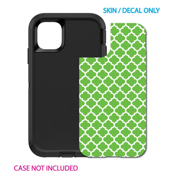 Custom Personalized Skin/Decal for OtterBox Defender Case - Apple iPhone Samsung Galaxy - Green White Moroccan Lattice