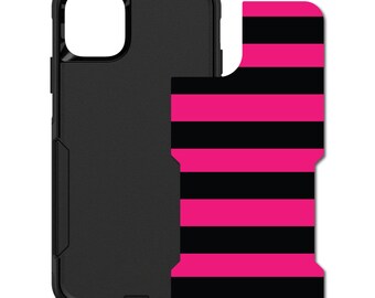 Custom Personalized Skin/Decal for OtterBox Commuter Case - Apple iPhone Samsung Galaxy - Hot Pink Black Bold Horizontal Stripes