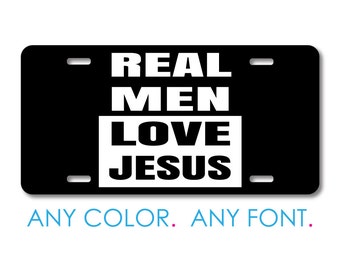 "Real Men Love Jesus" Black Steel License Plate Frame - Durable Metal Car Accessory