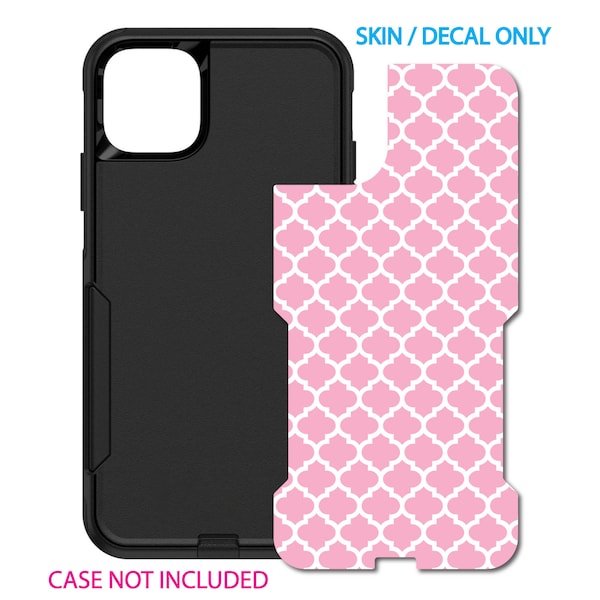 Custom Personalized Skin/Decal for OtterBox Commuter Case - Apple iPhone Samsung Galaxy - Pink White Moroccan Lattice