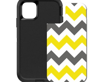 Custom Personalized Skin/Decal for OtterBox Defender Case - Apple iPhone Samsung Galaxy - Gray Yellow Chevron Stripes