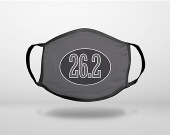 Black 26.2 Oval Marathon Run - CUSTOM 3-Ply Reusable Soft Face Mask Covering, Unisex, Cotton Inner Layer