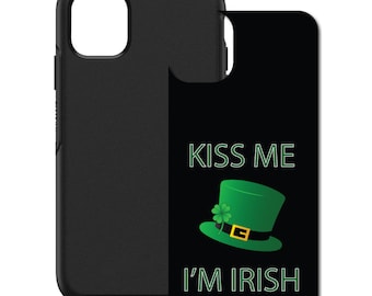 Vinilo/calcomanía personalizada para funda OtterBox Symmetry (Apple, iPhone y Samsung Galaxy) - Negro y verde "Bésame, soy irlandés"